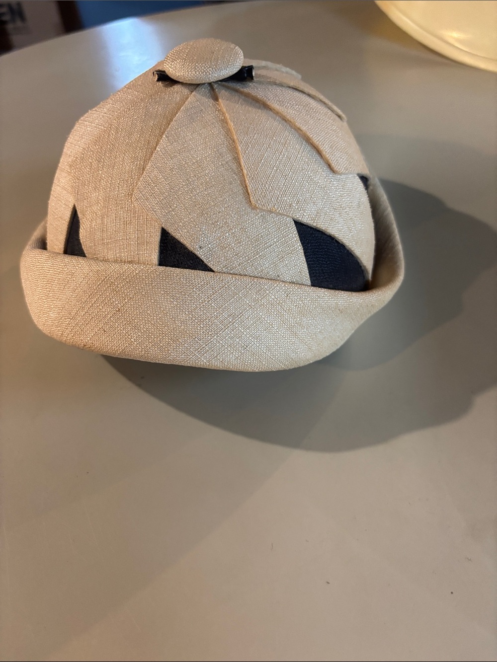 Vintage Cream and Black Felt Pillbox Hat